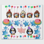 Happy Birthday Wrapping Paper Pinguin Schweine Geschenkpapier (Flach)