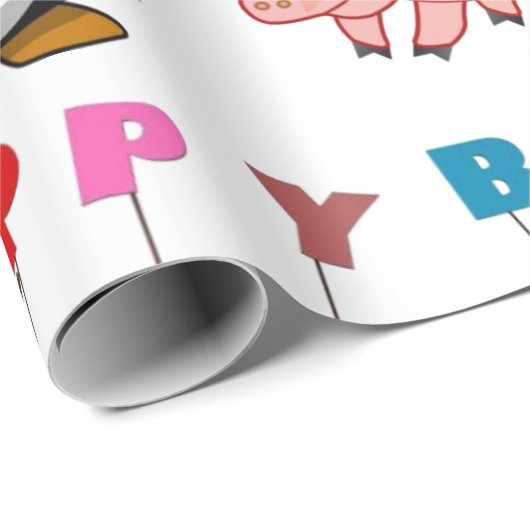 Happy Birthday Wrapping Paper Pinguin Schweine Geschenkpapier (Rolleneckpunkt)