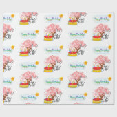 Happy Birthday Wrapping Paper Rabbit Cake Geschenkpapier (Flach)