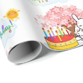 Happy Birthday Wrapping Paper Rabbit Cake Geschenkpapier (Rolleneckpunkt)