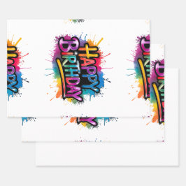 Happy Birthday Wrapping Paper Sheets Set Geschenkpapier Set