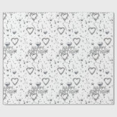 Happy Birthday Wrapping Paper Silver Hearts Geschenkpapier (Flach)