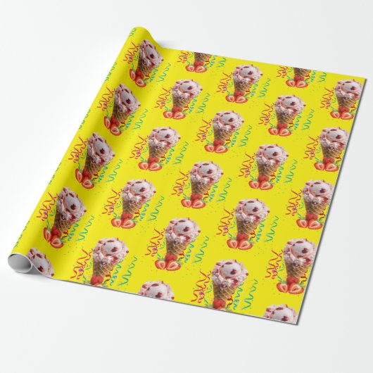 Happy Birthday Wrapping Paper Strawberry Ice Creme Geschenkpapier (Ungerollt)