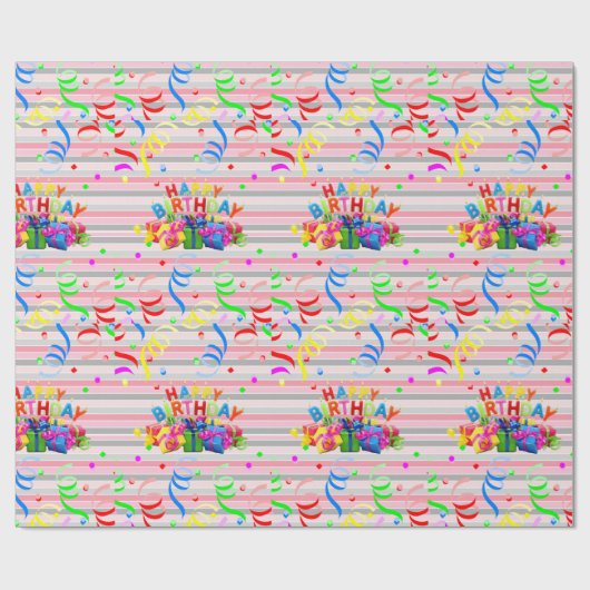Happy Birthday Wrapping Paper Strip Geschenkpapier (Flach)