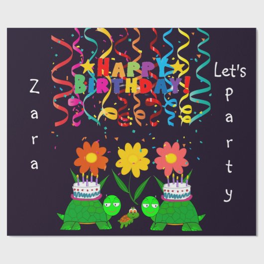 Happy Birthday Wrapping Paper Turtles Geschenkpapier (Flach)