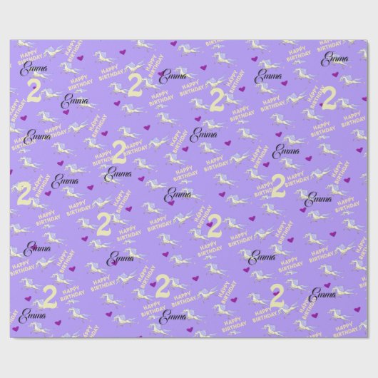 Happy Birthday Wrapping Paper Unicorn Lila 2 Jahre Geschenkpapier (Flach)