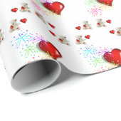 Happy Birthday Wrapping Paper White Teddy Bär Geschenkpapier (Rolleneckpunkt)