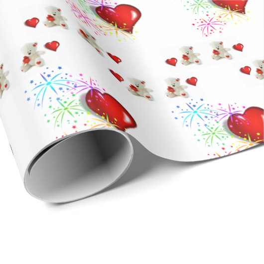 Happy Birthday Wrapping Paper White Teddy Bär Geschenkpapier (Rolleneckpunkt)