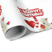 Happy Birthday Wrapping Paper White Teddy Bär Geschenkpapier (Rolleneckpunkt)