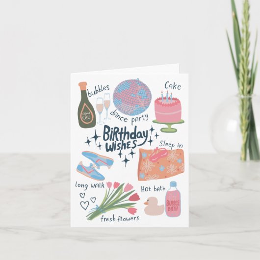 Happy Birthday wünscht Whimsical Sketch Doodle Nie Karte (Vorderseite)