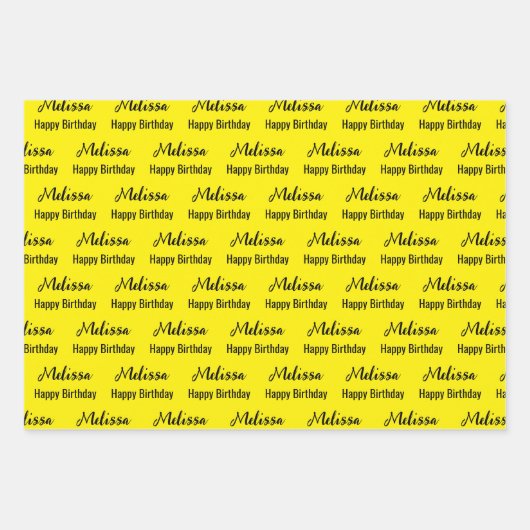 Happy Birthday Yellow and Black Name Pattern Geschenkpapier Set (Vorderseite 3)