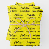 Happy Birthday Yellow and Black Name Pattern Geschenkpapier Set (Beispiel)