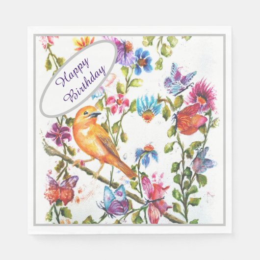 Happy Birthday Yellow Bird Serviette (Vorderseite)