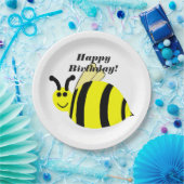 Happy Birthday Yellow Bumble Bee Pappteller (Party)