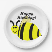 Happy Birthday Yellow Bumble Bee Pappteller (Vorderseite)
