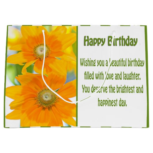 Happy Birthday Yellow Daises with Birthday Wunsche Große Geschenktüte (Vorderseite)