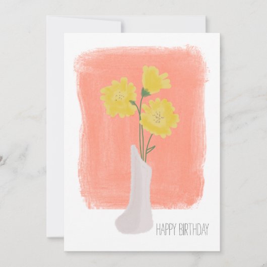 Happy Birthday Yellow Florals Brush Stroke Karte (Vorderseite)