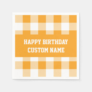 Happy Birthday Yellow Gingham Serviette