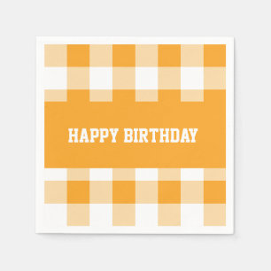 Happy Birthday Yellow Gingham Serviette