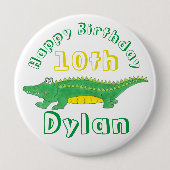 Happy Birthday Yellow Green Alligator Crocodile Button (Vorderseite)