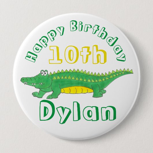Happy Birthday Yellow Green Alligator Crocodile Button (Vorderseite)