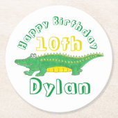 Happy Birthday Yellow Green Alligator Crocodile Runder Pappuntersetzer (Vorderseite)