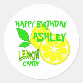 Happy Birthday Yellow Lemon Runder Aufkleber
