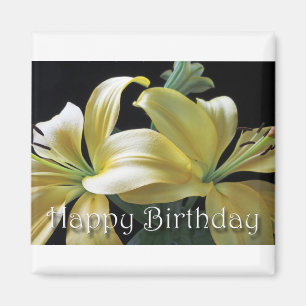 Happy Birthday Yellow Lily Floral Design Magnet