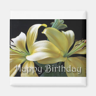 Happy Birthday Yellow Lily Floral Design Magnet