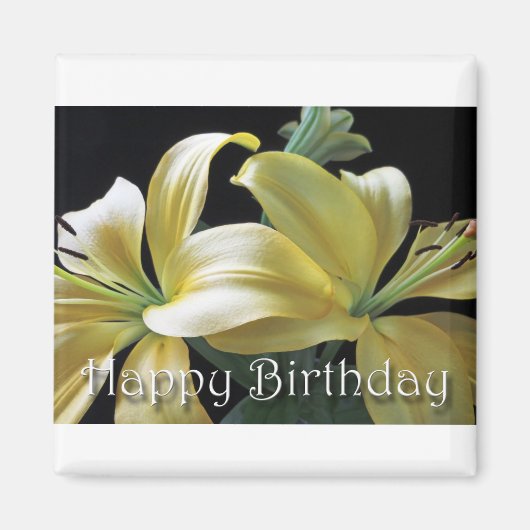 Happy Birthday Yellow Lily Floral Design Magnet (Vorne)