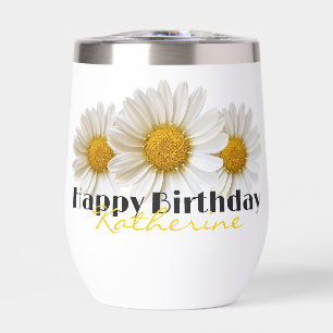 Happy Birthday Yellow Name White Daisies