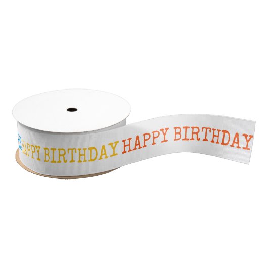 Happy Birthday Yellow Orange Pink Blue Typography Ripsband (Spule)