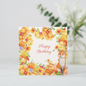 Happy Birthday Yellow Orchid Blume und Fox (Stehend Vorderseite)