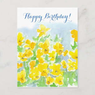 Happy Birthday Yellow Pansy Blume Violas Postkarte