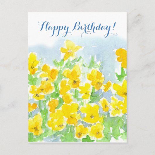 Happy Birthday Yellow Pansy Blume Violas Postkarte (Vorderseite)