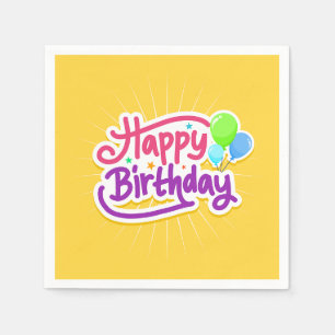 Happy Birthday Yellow Paper Party Napkin Serviette