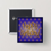 Happy Birthday Yellow Polka Dot Text Blau Button (Vorne & Hinten)