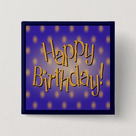Happy Birthday Yellow Polka Dot Text Blau Button (Vorderseite)