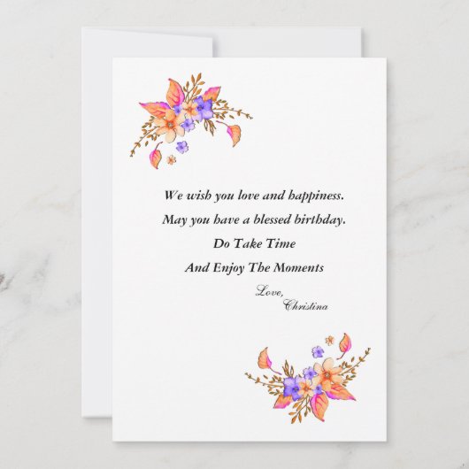 Happy Birthday Yellow Purple Blumen Wasserfarbe Karte (Rückseite)