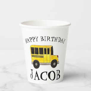 Happy Birthday Yellow School Buslehrer Bildung Pappbecher