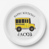 Happy Birthday Yellow School Buslehrer Bildung Pappteller (Vorderseite)