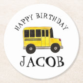 Happy Birthday Yellow School Buslehrer Bildung Runder Pappuntersetzer (Vorderseite)