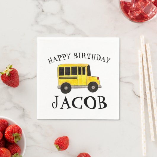 Happy Birthday Yellow School Buslehrer Bildung Serviette (Beispiel)