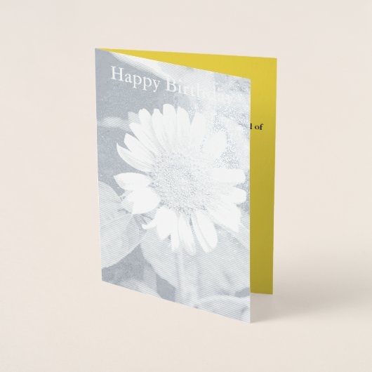 Happy Birthday Yellow Sunflower Silver Foil Card Folienkarte (Vorderseite)