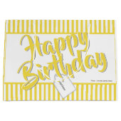 Happy Birthday Yellow/White Simple Stripes Pattern Große Geschenktüte (Vorderseite)