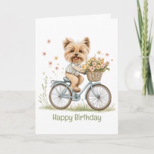 Happy Birthday Yorkie Dog Biking Spring Blumen Karte
