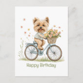 Happy Birthday Yorkie Dog Biking Spring Blumen Postkarte (Vorderseite)