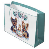 Happy Birthday Yorkie Dog Große Geschenktüte (Rückseite Schrägansicht)