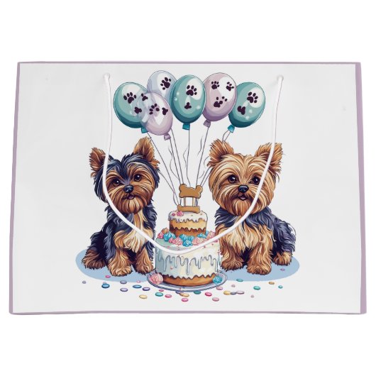 Happy Birthday Yorkie Dog Große Geschenktüte (Vorderseite)