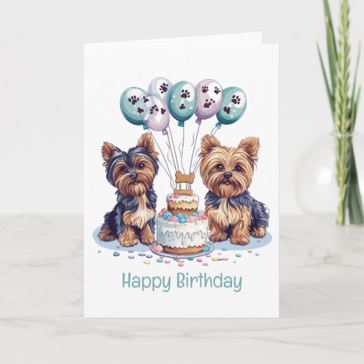 Happy Birthday Yorkie Dog Karte (Vorderseite)